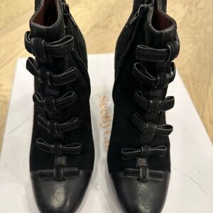 See By Chloe Black Bow-Embellished Ankle Booties